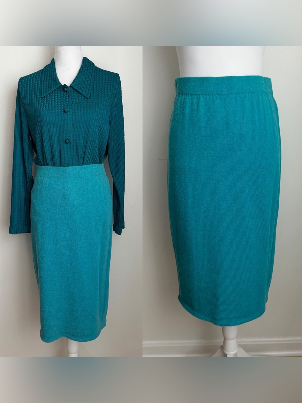 Vintage Blue Wool/Rayon Straight Skirt by Toula, 27-32" Waist